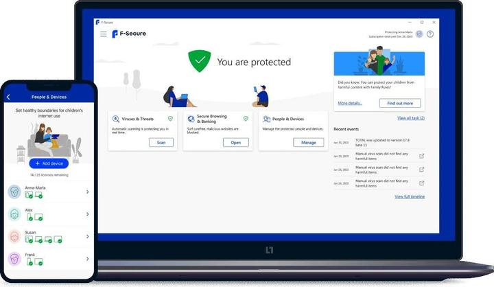 Produktbild F-Secure Internet Security für alle Geräte (ehem. SAFE) 1 Jahr/5 Geräte Download (5 User, 5 Geräte/User, 12 Monate)