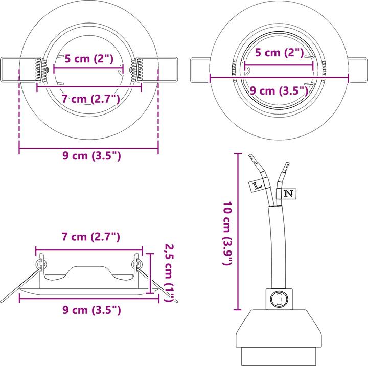 Immagine prodotto VidaXL Lampade rame rame e plastica piccole luci da incasso rotonde
