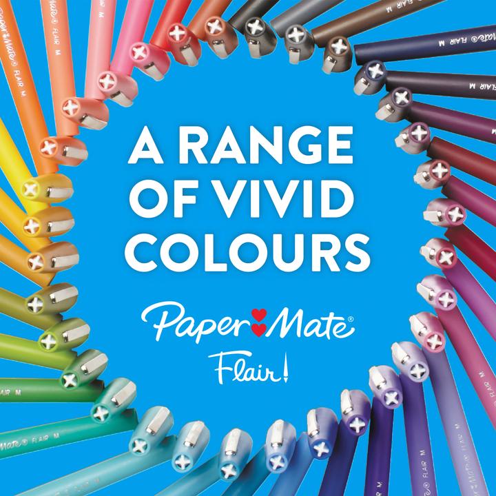 Image du produit Paper Mate Flair Candy Pop (Lilas, Salted Caramel, raisin, Orange, Framboise, Fleur de souci, Blueberry Bubblegum, Vert clair, Marron, 16 x)