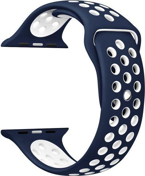 Image du produit Hermex Apple Watch 44mm / 42mm S / M silicone Bracelet Sport Soft BLEU BLANC (42 mm, 44 mm, Silicone, M)