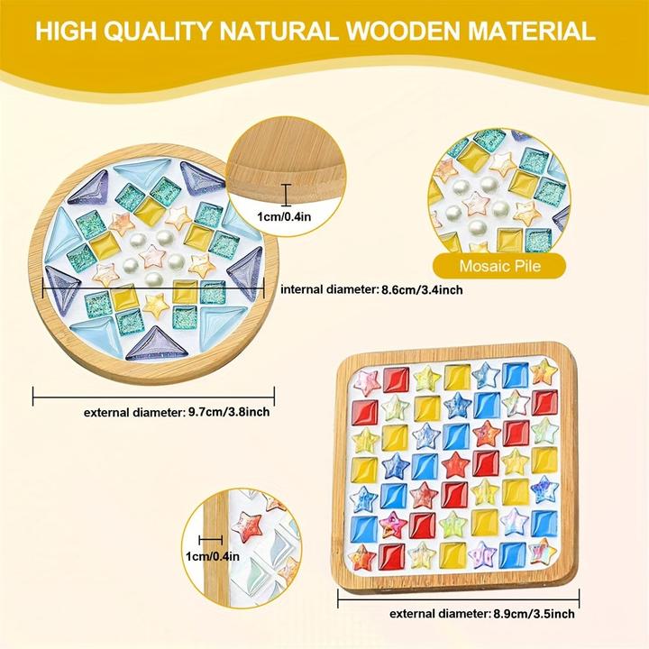 Produktbild Activity Board DIY Glasmosaikfliesen für Handwerk, gemischte Farbe Mosaik Kits mit hölzernen Untersetzer für