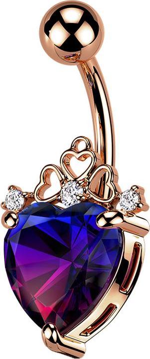 Produktbild Star Piercing Banane rosegold mit Kugel Filigrane Herzen grosses Kristallherz (Chirurgenstahl 316L, Messing)
