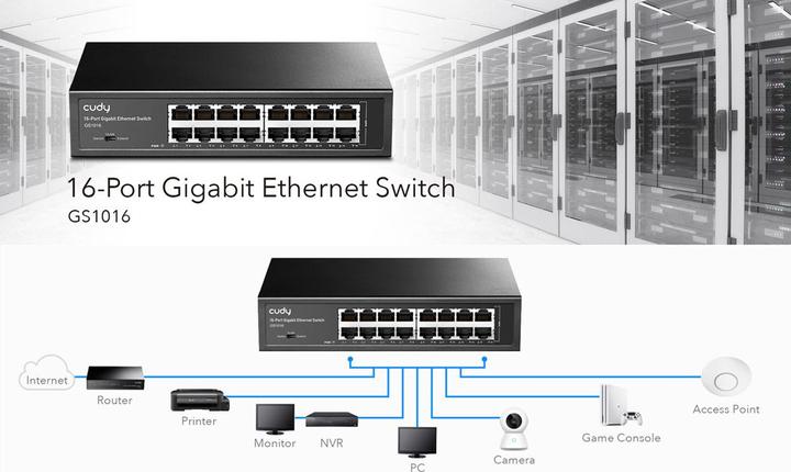 Immagine prodotto Cudy Switch di rete GS1016 Gigabit Ethernet (10/100/1000) Nero (16 Porti)