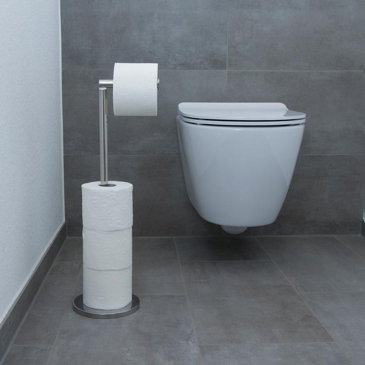 Actual product image Intirilife Freestanding Stainless Steel Toilet Paper Holder Paper Roll Stand in Silver - Height 55 cm