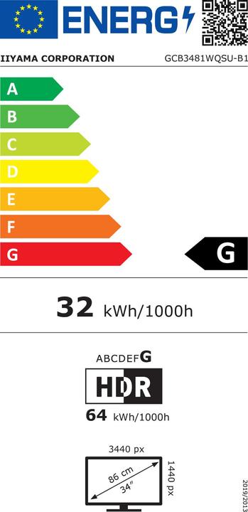 Energie-Label iiyama 34" CURVED QHD 180Hz / HAS (3440 x 1440 Pixel, 34")