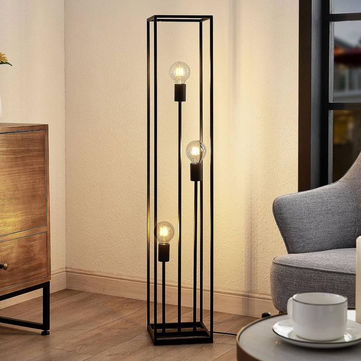 Actual product image Lindby Krisha floor lamp in black steel, 3-light. (E27)