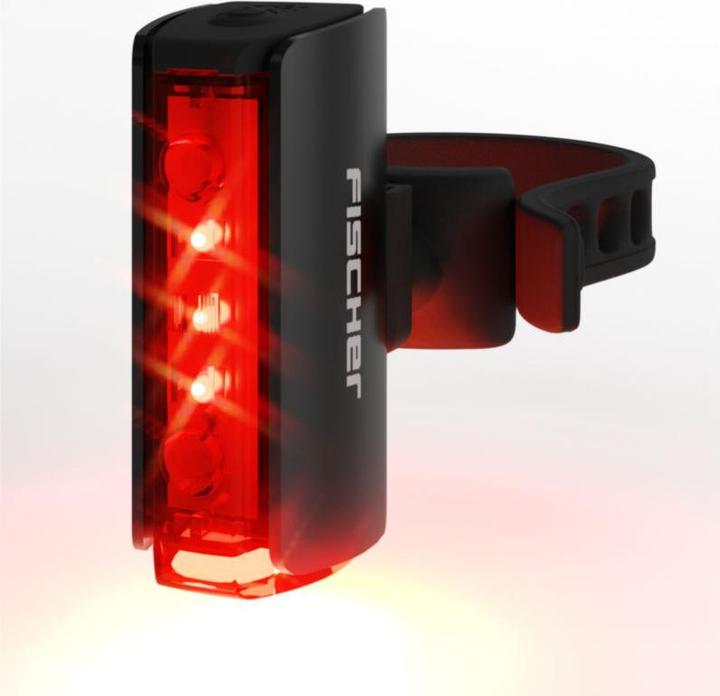 Produktbild Fischer Fahrrad-LED-Akku-Rücklicht PLUS TWIN STOP aus Aluminium, mit Bodenbeleuchtung, Abschaltautomatik