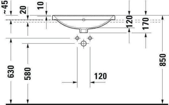 Immagine prodotto Duravit Lavabo da incasso D-NEO 600x435mm m ÜL m HLB 1 foro per rubinetto bianco (Lavello montato, 43.50 cm, 60 cm)