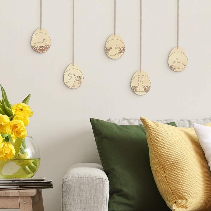 Immagine prodotto Trenddeko Albero ornamento uova di Pasqua con coniglietto con gancio (5,5 x 7 cm)