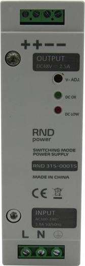 Produktbild RND AC/DC DIN-Schienenmontage-Netzteil, 86%, 48V, 2.5A, 120W, Einstellbar