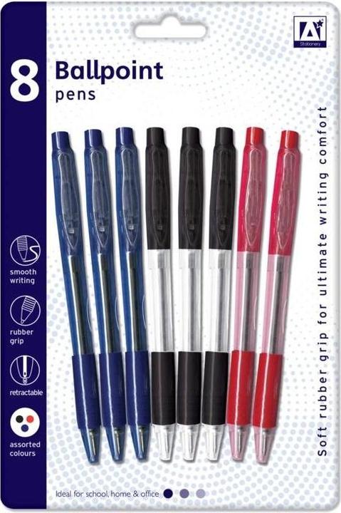 A Star Kugelschreiber Mit Grip (8 StückPackung) (Blau, Schwarz, Rot, 8 x)