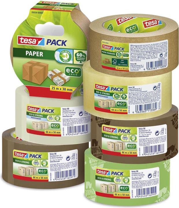 Produktbild tesa 3x tesapack PAPER STANDARD Verpackungsband - 56 % biobasiertes Material - recyclingfreundlich (50 mm)
