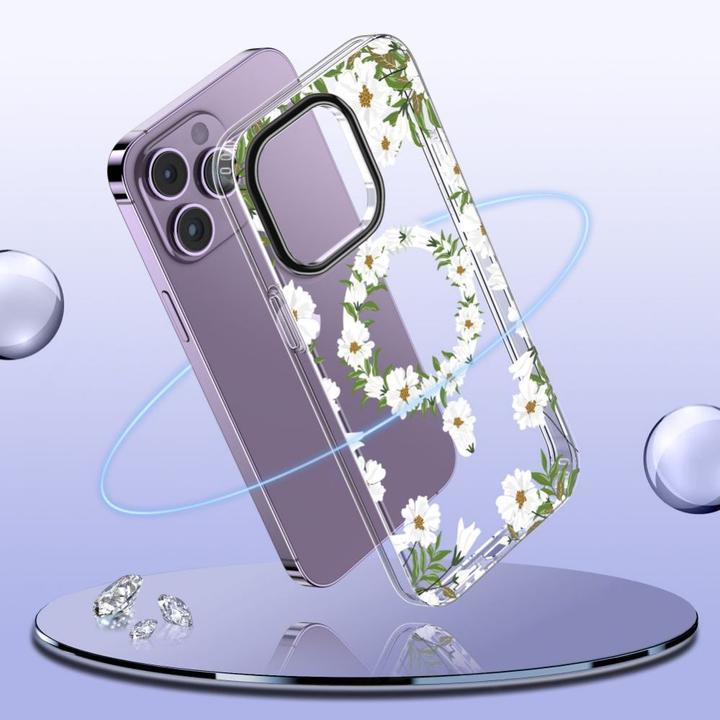 Actual product image Tech-Protect MagMood MagSafe case for iPhone 15 Pro Max - white daisies (Apple iPhone 15 Pro Max)