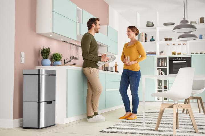 Produktbild Hailo Öko Vario XL, Design-Sensor-Mülltrenner, 25 + 25 + 4 ltr, Edelstahl Anti-Fingerprint (50 l)