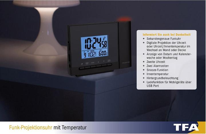 Produktbild TFA Funk-Projektionsuhr mit Temperatur