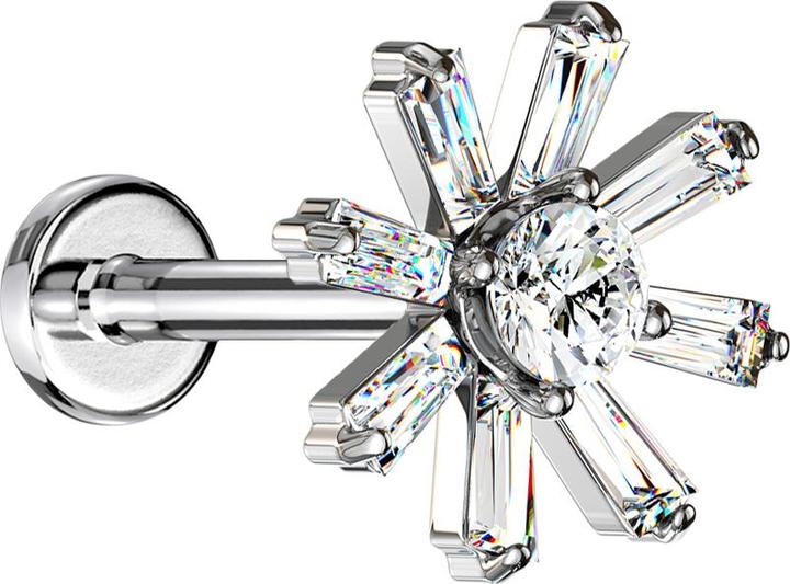 Produktbild Star Piercing Micro Labret Innengewinde silber Kristallblume silber (Chirurgenstahl 316L, Messing)