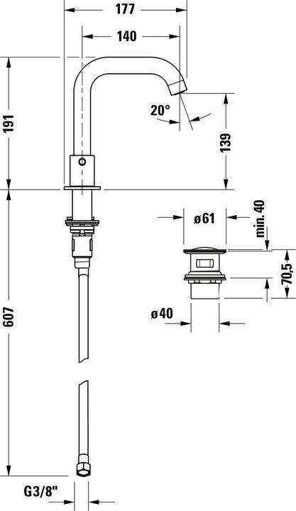 Voedingswaarden en ingrediënten Duravit Circle 3-gats wastafelmengkraan, 140 mm projectie, met afvoerset, chroom, CE1060005010