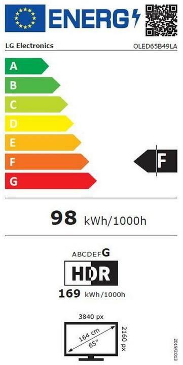 Label énergétique LG OLED65B49LA (65", B4, OLED, 4K, 2024)