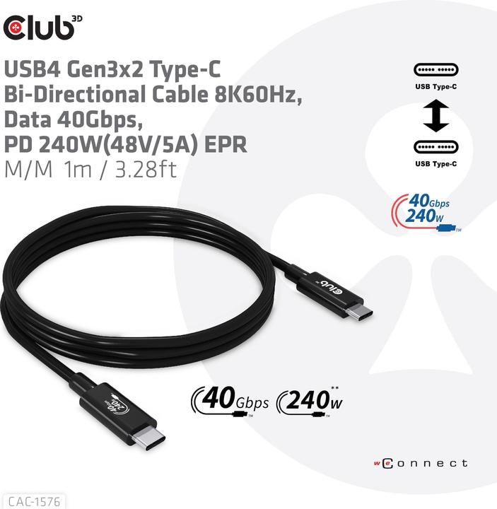 Produktbild Club 3D USB Typ C – USB Typ C (1 m, USB 4.0)