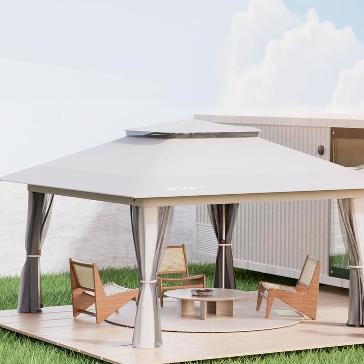 Produktbild Wiltec Faltpavillon Moskitonetz 4x4m hellgrau Gartenpavillon Partyzelt Pavillion (400 cm, 400 cm)