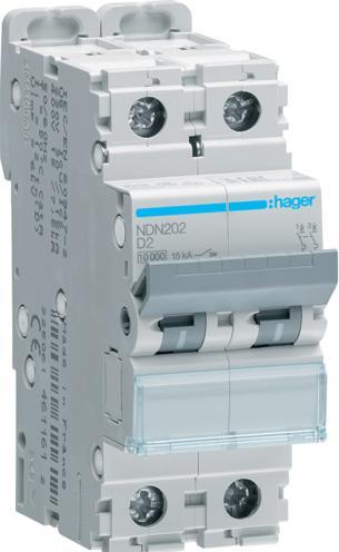 Actual product image Hager HAG NDN202 circuit breaker 2P 10kA D- 2A 2M