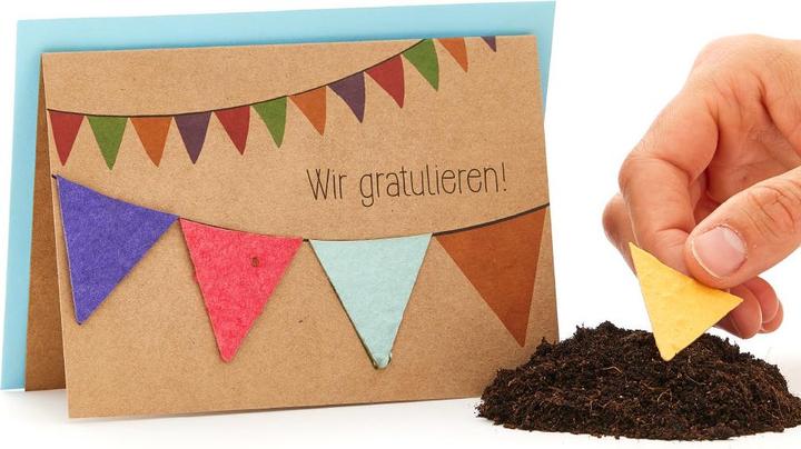 Actual product image Die Stadtgärtner Doppelkarte. Wir gratulieren Wimpel