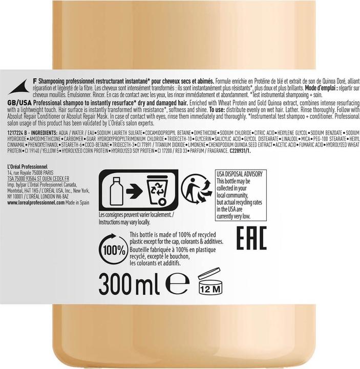 Immagine prodotto L'Oréal Professionnel Série Expert Absolut Repair - Shampoo professionale (300 ml, Shampoo liquido)