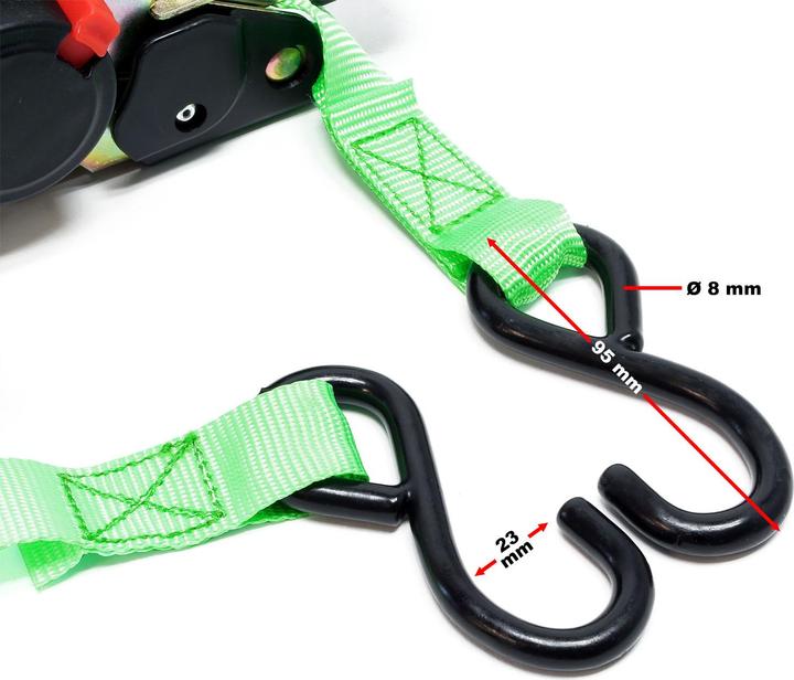 Image du produit Wiltec Sangle d’arrimage 3m x 25mm Traction 320 daN PES Crochet en forme S avec Tendeur à cliquet