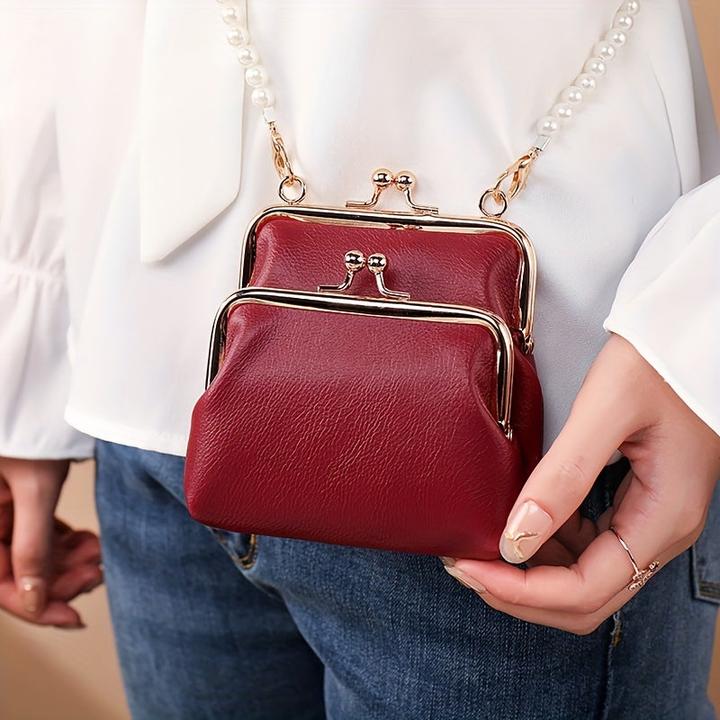 Actual product image Only-Bags.Store Double kiss-lock layer bag, classic retro shoulder bag, faux leather crossbody bag