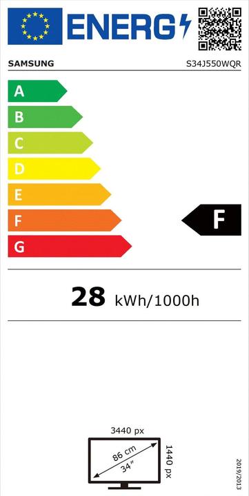Label énergétique Samsung LS34J550WQRXEN (3440 x 1440 pixels, 34")