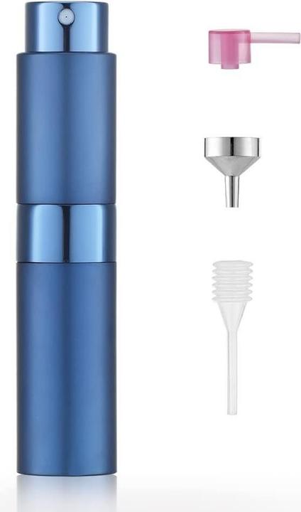 Swissdetector Nachfüllbarer Parfümzerstäuber - Aluminium 8 ml drehbar mit verstecktem Deckel - Blau (Eau de cologne, 8 ml)