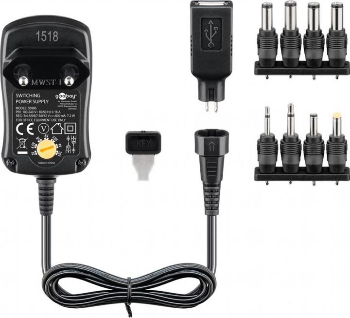 Actual product image Goobay 3 V - 12 V Universal-Netzteil 0.6 A