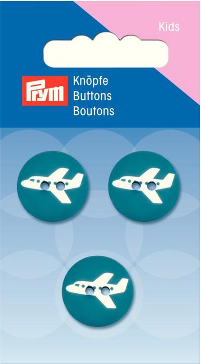 Produktbild Prym Knopf 2-Loch, Flugzeug, türkis 18 mm, Karte 3 Stk.
