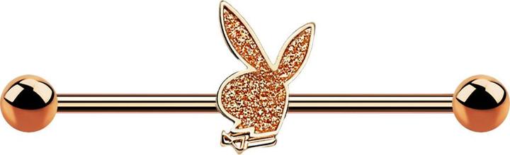 Immagine prodotto Star Piercing Barbell rosegold mit zwei Kugeln Glitter Playboy Bunny (Acciaio chirurgico 316L, Ottone)