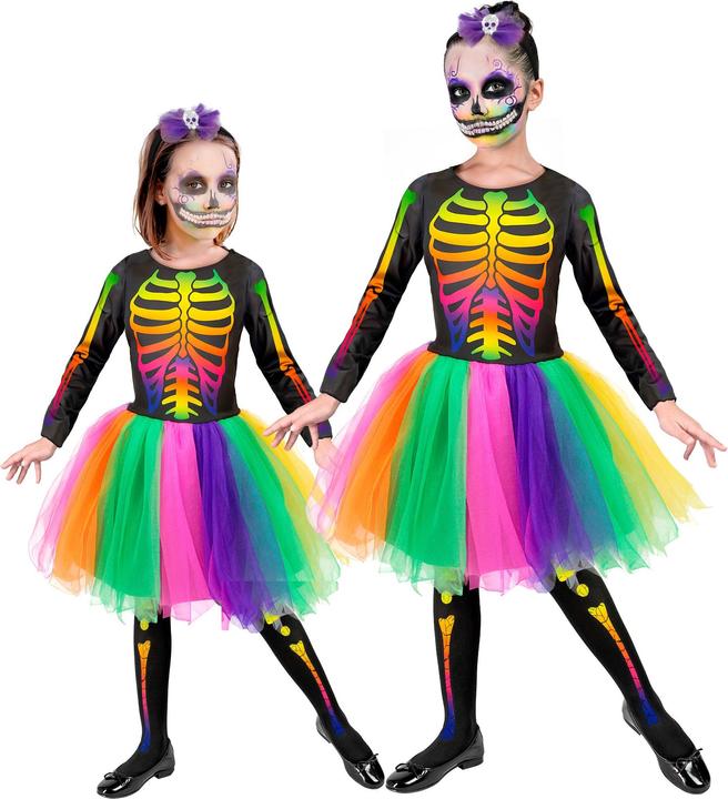 Produktbild Widmann Skelett Ballerina Kleid mit Tutu, Haarreif mit Schleife und Totenkopf (128)