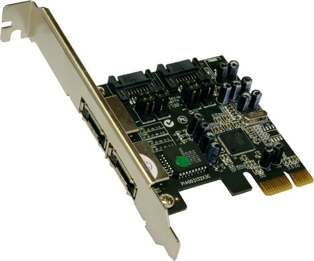 Immagine prodotto Exsys Controller PCI-Express eS-ATA II RAID 0/1 con 2 eS-ATA P interni e 2 eS-ATA P esterni.