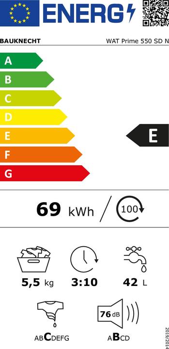 Energie-Label Bauknecht WAT Prime 550 SD N (weiss) (5.50 kg, Oben)