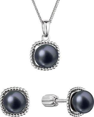 Evolution Group Silver jewelry set with black river pearls 29065.3B black (earrings. chain.