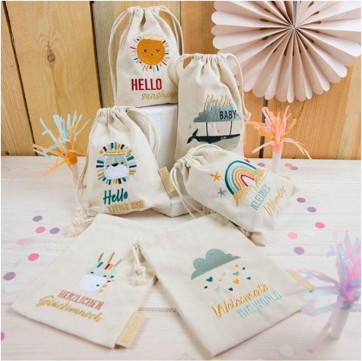 Produktbild Papierdrachen Leinensäcke Geburtstag Wal 6er Set (Geschenktüte, 6 x)