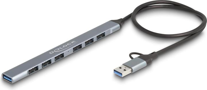 Delock 7 Port Slim USB Hub mit USB Type-C oder USB Typ-A zu (USB-C, USB-A, 7 Ports)