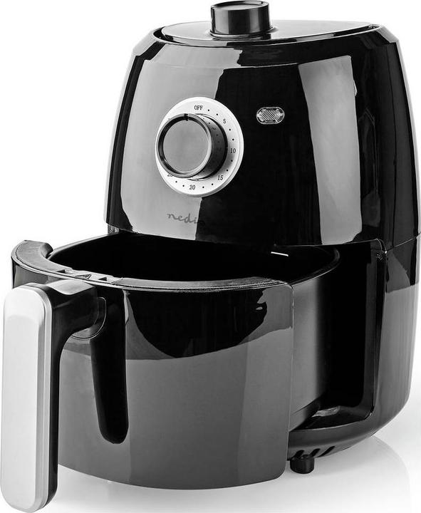 Actual product image Nedis Hot Air Fryer | 2.4 l | Timer: 30 min | Analogue | Aluminium / Black (EU plug)