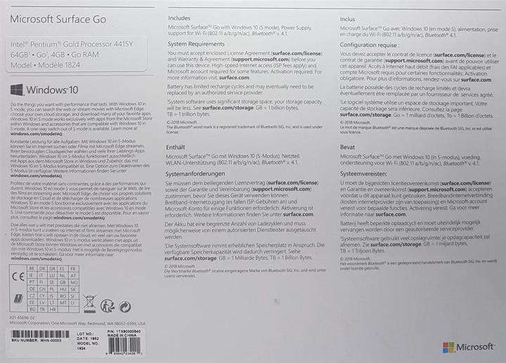 Produktbild Microsoft Surface Go (10", Intel Pentium Gold 4415Y, 4 GB, 64 GB)