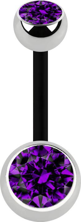 Produktbild Star Piercing Banane schwarz mit zwei Kugeln silber Kristall violett (Chirurgenstahl 316L, ohne Messing, Bioflex)
