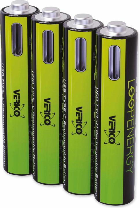 Verico Li-Ion USB-C Micro AAA-Akku 1.5V 900mWh 600mAh ladbar per USB (4 Stk., AAA, 600 mAh)