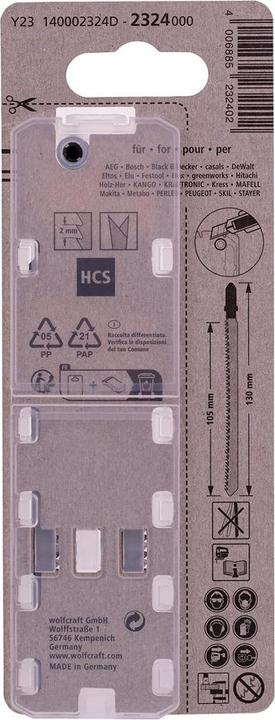 Immagine prodotto wolfcraft wolfcraft 2 Stichsägeblätter HCS L=130mm T-Schaft