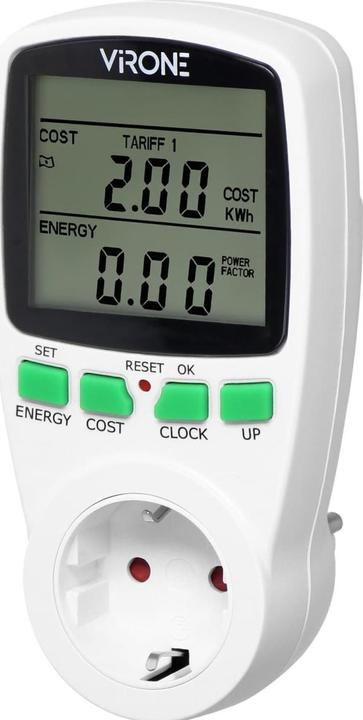 Immagine prodotto Orno Wattmetro a due tariffe, calcolatore di energia con display LCD, 2 tariffe separate, batteria