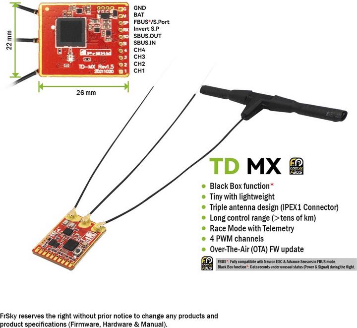 Image du produit FrSky récepteur tandem td-mx 2,4 ghz/868 mhz
