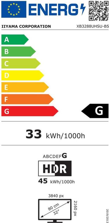 Energie-Label iiyama ProLite XB3288UHSU-B5 (3840 x 2160 Pixel, 32")