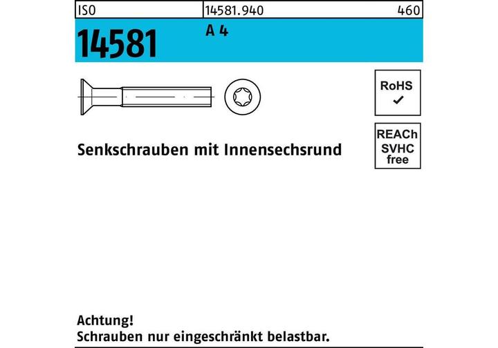 Produktbild Senkschraube ISO 14581 m.Innensechsrund M 6 x 10 T30 A 4 (200 Schrauben pro Stück)