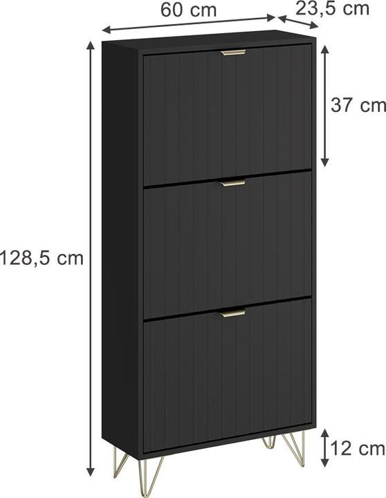 Actual product image Vichy Schuhschrank Helge, Schwarz, 60 x 128.5 cm 3 Fächer